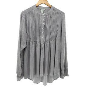 Sundance Blouse Women‎ Medium White Striped Henley Long Sleeve Boho Peplum